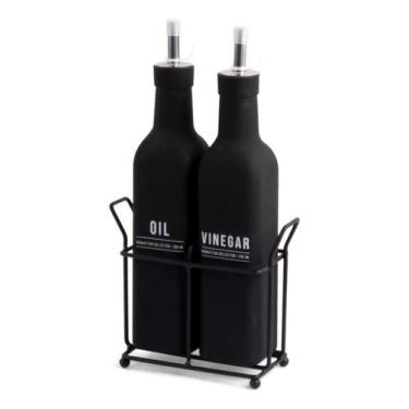 Imagem de Conjunto Galheteiro De Vidro 300ml 2 Peças Preto C/ Dosador - Haüskraf