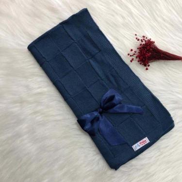 Imagem de Manta Para Bebê Tricô Tricot Quadriculada - Mimo da Cegonha, RN, Azul 