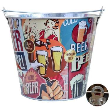 Imagem de Balde de Gelo Estampado com Abridor Metal Galvanizado 7,6L - Casita