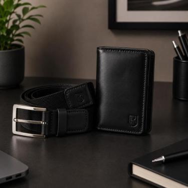 Imagem de Kit Masculino Carteira Couro RFID e Cinto Premium + Brinde - Kraus, Pr