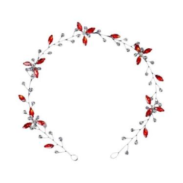 Imagem de Tiara De Flor De Cristal Vermelho Com Strass E Pérolas, Acessório De C