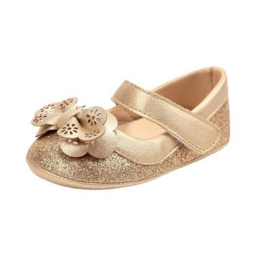 Imagem de Sapatos De Bebê Menina Estilo Princesa Com Laço Dourado, Leves E Antid