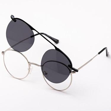 Imagem de Armação Óculos Grau Clipon Sol Feminino Redondo 2 Em 1 Lulu-Feminino