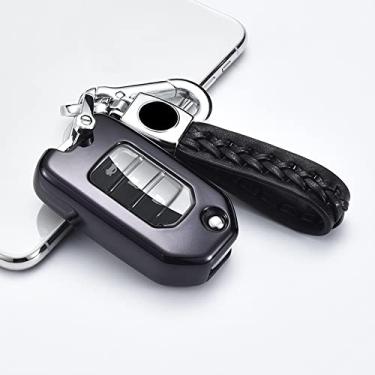 Imagem de WSWJDW Porta-chaves com tampa do carro remoto Bolsa com anel porta-chaves, adequado para Honda Civic CR-V HR-V Accord Jade Crider Odyssey 2015-2018, porta-chaves preto