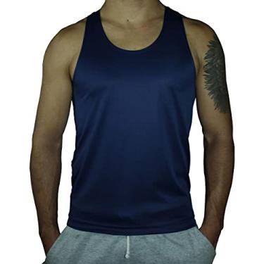 Imagem de Camiseta Regata Nadador Masculina Fitness Academia Treino 100% Poliéster (G, Azul marinho)