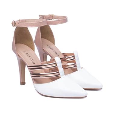 Imagem de SANDALIA SCARPIN, BRANCA OU PRETA, TIRAS DOURADAS, SALTO ALTO, LINDA, CONFORTAVEL, RESISTENTE (37, Branca)