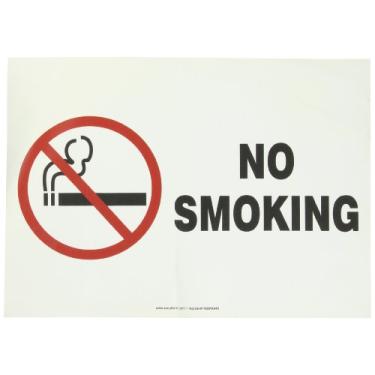 Imagem de Accuform MSMK948VS Placa de Segurança de Vinil Adesivo, Lenda "No Smoking" com Gráfico, 25,4 cm de Comprimento x 35,5 cm de Largura x 0,01 cm de Espessura, Vermelho/Preto sobre Branco