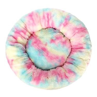 Imagem de Cama calmante para cães e gatos, cama para cães antiansiedade, cama redonda para cães e gatos, cama macia e aconchegante, almofada para cães e gatos, arco-íris 70 x 70 cm