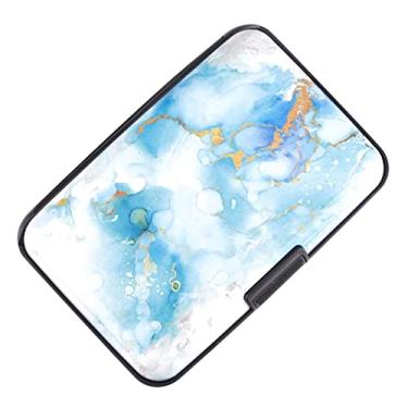 Imagem de BOHONG Mini carteira de alumínio para cartões de crédito, RFID, capa para cartão de crédito, capa de metal para identidade masculina e feminina, Mármore verde, Small, Moderno