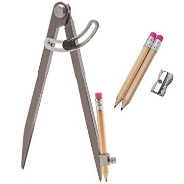 Imagem de O kit de suporte de lápis de bússola e bússola da ALLY Tools Professional de 20 cm inclui dois lápis e apontador de lápis, ideal para desenhar círculos, trabalhos em madeira, trabalhos de metal e plotagem de mapas