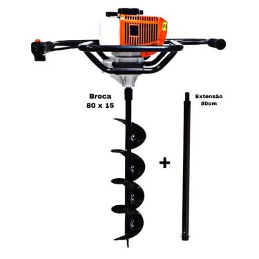 Imagem de KIT Perfurador de Solo Vulcan VPS520-S 2T 52CC 2,5HP com Broca 80x15cm + Extensão Extra Kawashima 80cm