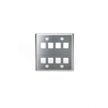 Imagem de Leviton Placa de parede QuickPort 43080-2S8, entrada dupla, 8 portas, aço inoxidável