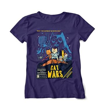 Imagem de Camiseta Geek Feminina Cat Wars 5 Cores (P, Azul Marinho)