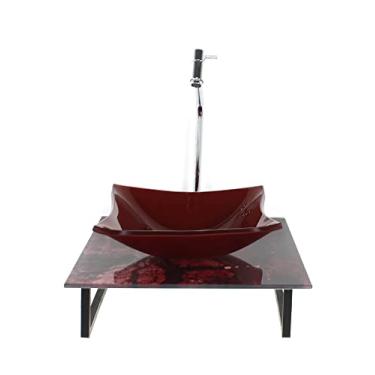 Imagem de KIT CUBA DE VIDRO QUADRADA 10MM COM TAMPO DE VIDRO 40CM X 40CM MÁRMORE AVERMELHADO E SUPORTE TORNEIRA VALVULA