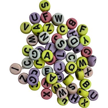 Imagem de 300 Miçangas Coloridas Conta Letras Pretas Redondas Alfabeto Completo Para Colar Infantil Pulseira Artesanato Bijuterias Para Crianças