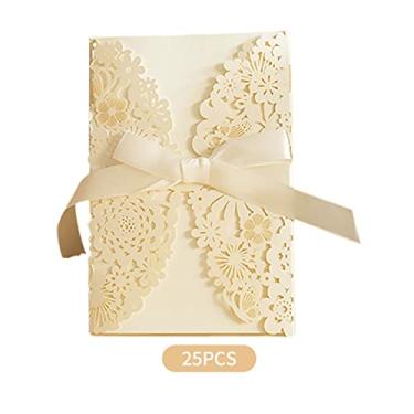Imagem de Wemay 25 peças oco para fora cartões de convites de casamento com s bowknot para casamento chuveiro nupcial noivado cartão aniversário dos namorados para sua mãe esposa