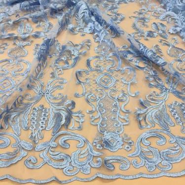 Imagem de Tecido Renda Tule Bordado Arabesco Azul Serenity Mt - Livia Tecidos