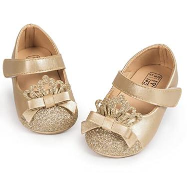 Imagem de KIDSUN Sapatilhas de balé para bebês meninas Mary Jane com sola macia e laço para princesas Sapatos de casamento para recém-nascidos Sapatos para berço Primeiros Passos, E-pink(lace), 3-6 Months Infant