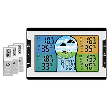 Imagem de Tingpai Um pa três ou quatro canais com função de alarme tempe tu e u ade interna e externa estação meteorológica despertador eletrônico relógio calendário perpétuo CJ-6612RF-A5 sem bateria