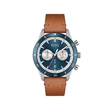 Imagem de BOSS Relógio masculino de quartzo de aço inoxidável com pulseira de couro, marrom, 22 (modelo: 1513860), Marrom, Relógio de quartzo