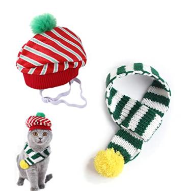 Imagem de Yajun Conjunto de chapéu de cachecol de malha para cães bonés quentes de inverno para cães pequenos médios gatos chapéu gorro ajustável com pompons, verde, G (carpo: 60cm)