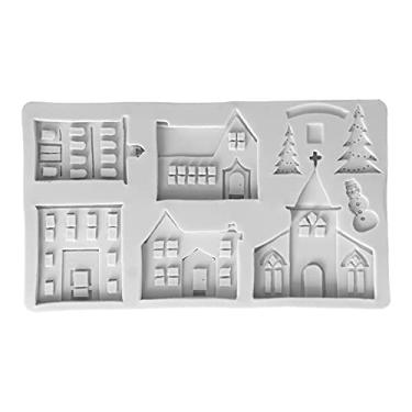 Imagem de Pssopp Silicone Molde Árvore de Natal Castelo Hut Bolo em Relevo Silicone Molde Fondant Decoração Molde