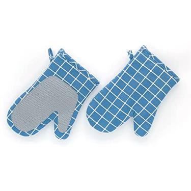 Imagem de Luvas de forno de cozinha de silicone resistentes ao calor 500 graus, luvas de forno para churrasco cozinhar assar grelhar churrasco micro-ondas, azul