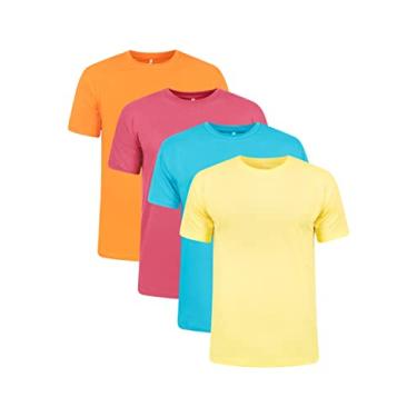 Imagem de Kit 4 Camisetas 100% Algodão 30.1 Penteadas (Laranja, Vermelho, Azul Turquesa, Amarelo Canário, P)