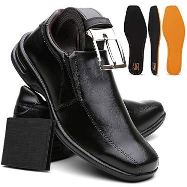 Imagem de Kit Sapato Masculino Confort Plus Leve E Macio + Cinto e Carteira (39, Preto 2)