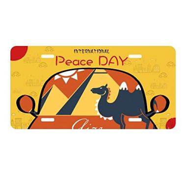 Imagem de DIYthinker Placa de carro com estampa de pirâmide egípcio, esfinge, camelo, placa de automóvel, decoração de carro