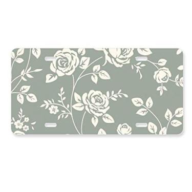 Imagem de DIYthinker Etiqueta de aço inoxidável para decoração de placa de licença com flores de rosas de folha
