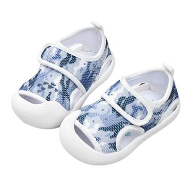 Imagem de Sandálias infantis de verão para meninos e meninas com fundo plano antiderrapante meio aberto no dedo do pé antiderrapante respirável macio infantil sapatos de balé (azul, 5,5 infantil)