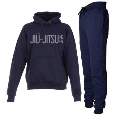 Imagem de Conjunto Moletom Infantil Juvenil Jiu-jitsu Forrado Azul Marinho-Unissex