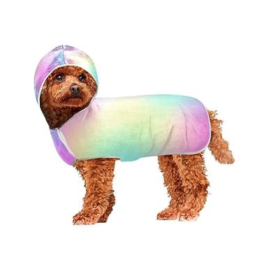 Imagem de Roupão pastel arco-íris borrão gradiente para animais de estimação roupão super absorvente lavável à máquina com capuz toalhas de cachorro para secar cães e gatos