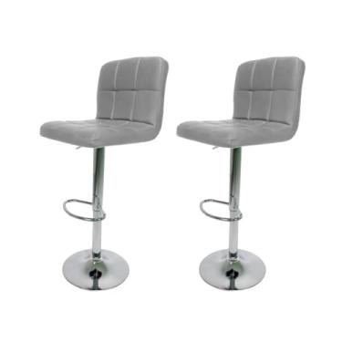 Imagem de Kit 02 Banquetas Gomos Estofadas Com Regulagem de Altura Giratória Ajustável Cinza
