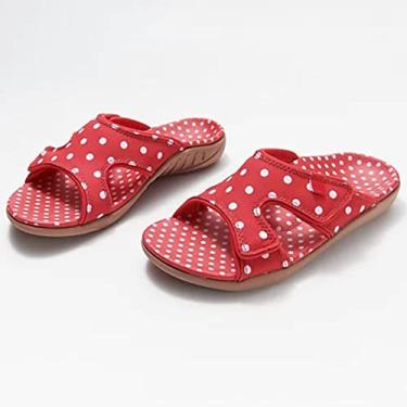 Imagem de Chinelos Sandálias casuais de verão para mulheres sapatos de cunha deslizantes para senhoras slip on padrão calçado de praia feminino, Vermelho, 35 M EU