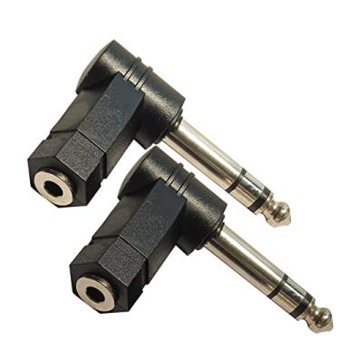 Imagem de SHANFEILU Adaptador TRS de 1/4 polegada para 3,5 mm ângulo reto 90 graus 6,35 mm 3 polos macho para 3,5 mm fêmea estéreo AUX fone de ouvido áudio conversor de ângulo reto conector 2 peças
