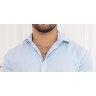 Imagem de Camisa Social Masculina Slim Fit Azul C/ Listra Branca Fina - Rox 22/3