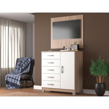 Imagem de Cômoda Sapateira 1 Porta 5 Gavetas com Pés + Painel Tv até 43 Polegadas Branco/Demolição