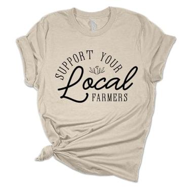 Imagem de Camiseta feminina de manga curta com texto "Support Your Local Farmers", Heather Dust, M