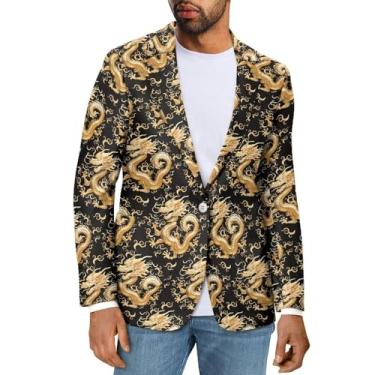 Imagem de Psesaysky Blazer masculino casual com bolsos, casaco esportivo de ajuste clássico e blazers com bolsos, jaquetas leves para homens, Dragão, 5X-Large