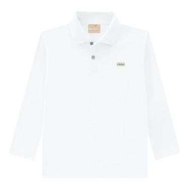 Imagem de Camisa Camiseta Manga Longa Gola Polo Infantil Branco - Milon