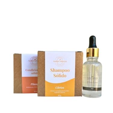 Imagem de Kit Capilar Cabelos Lisos com Sérum Reparador Shampoo e Condicionador Sólido - Fios Soltos e Hidratados