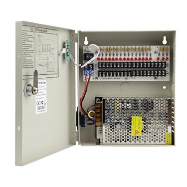 Imagem de Xenocam Porta de 18 canais 12V DC 10 Amp Amper com caixa de fonte de alimentação distribuída por fusível PTC para sistema de segurança CCTV DVR e câmera ou câmeras