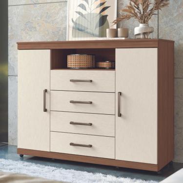 Imagem de Cômoda 4 Gavetas 2 Portas com Rodizio Havana Master Santos Andira - Jatoba/Areia