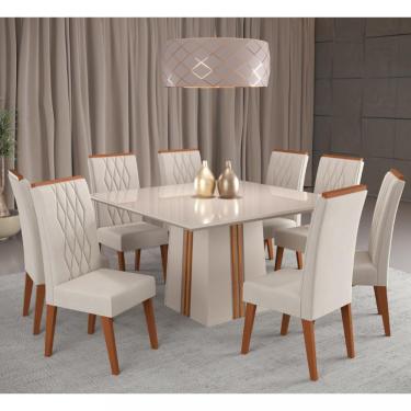 Imagem de Conjunto Sala de Jantar Mesa Good 8 Cadeiras Cristal Viero - Off White/Off White/Veludo Marfim