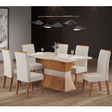 Imagem de Conjunto Sala de Jantar Mesa Moby 6 Cadeiras Cristal Viero - Mel/Off White/Veludo Marfim