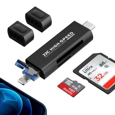 Imagem de Leitor de cartão SD para iPhone/iPad/MacBook, luz de vários conectores, USB-C 3.0 e USB-A 2.0, leitor de cartão SD TF, leitor de cartão portátil para câmera de trilha, adaptador de cartão Micro SD TF,