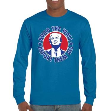 Imagem de Camiseta de manga comprida Donald Trump 2024 Build The Wall Deport Them All MAGA America First FJB Republican President 47, Azul, XXG