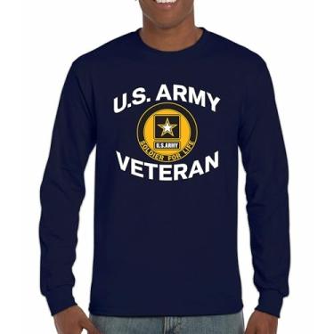 Imagem de Camiseta de manga comprida Soldado Veterano do Exército dos EUA para a Vida Orgulho Militar DD 214 Patriotic Armed Forces Gear Licenciado, Azul marinho, GG